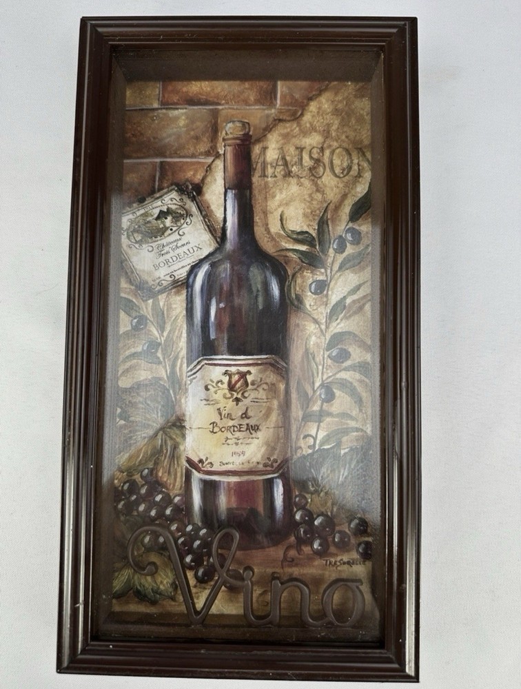 Bordeaux Vino Wine Picture in Decorative Shadowbox Brown Frame, Kitchen, Italy