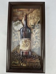 Bordeaux Vino Wine Picture in Decorative Shadowbox Brown Frame, Kitchen, Italy