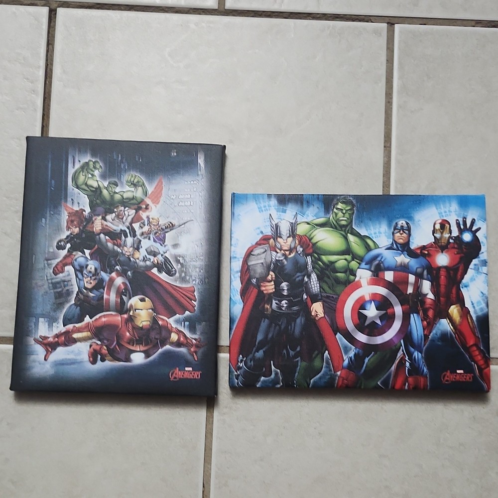 artissimo Set of 2 Framed Marvel Avengers Canvas Prints Hulk Thor Iron Man Cap