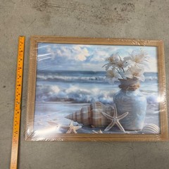 Coastal Beach Scene Framed Wall Art Seashells Starfish Ocean Decor 12×16