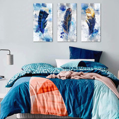 Modern Blue Feather Canvas Art Set – 3 Piece Wall Decor for Home & Office