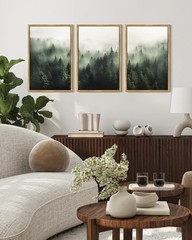 Green Fog Pine Tree Framed Wall Art Large 16x24in Nature Misty Nordic Forests…