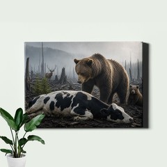 Brown Bear Art Print Forest Cow Wildlife Landscape Decor
