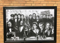 Scarface Godfather Soprano Gangsters Solid Wood Framed Textured Picture Print