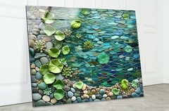 Mint Green Flower Petals Glass Wall Art