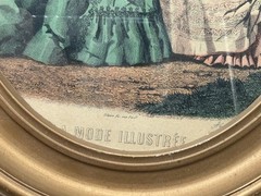 2 vintage Framed Victorian French Fashion Prints La Mode Illustree oval set