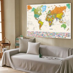 24×36 Inch World Map With Flags Print Poster Countries Cities Wall Chart Mural