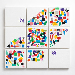 Abstract Modular Canvas Wall Art – 9 Hand Painted 4×4 Mini Geometric Panels Rear