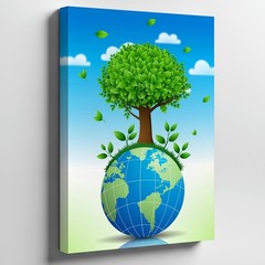 Wall Art Vibrant, Stylized Illustration Of A Lush Green Tree With Canvas Print
