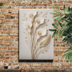 Calla Lily Floral Relief White and Gold Framed Canvas Wall Art 12x18inch