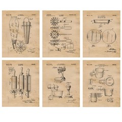 Baking Patent Prints, 6 (8×10) Unframed Photos, Wall Art Decor for Home Work …