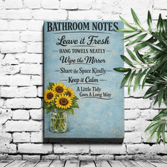 Sunflower Bathroom Rules Art Print Vintage Blue Typography with Glass Jar