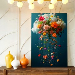 Wall Art Floating Cloud Floral Bouquet Print Colorful Dreamy Botanical Decor