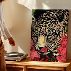 Wall Art Leopard Head Floral Botanical Print Pink Flowers Wildlife Poster Print
