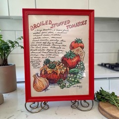 Chef Alfredo Tomatoes Art Print Recipe Framed Picture Broiled Stuffed Signed MCM