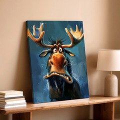 Canvas Funny Moose Portrait Rustic Animal Painting Home Room Elegant Boho Print