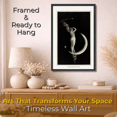 Vintage Celestial Moon Lady Poster Black White Art Deco Framed 11×17 Wall Decor