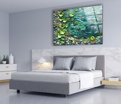 Mint Green Flower Petals Glass Wall Art