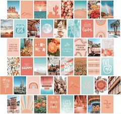 Artivo Peach Teal Aesthetic Wall Collage Kit, 50 Set 4×6 inch, Girls Bedroom