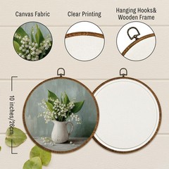 Vintage Floral Round Wall Art Decor 10×10 Inch, Lily of the Valley Oval Frame…