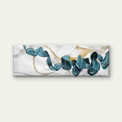 Panoramic Abstract Blue & Golden Flowing Ribbon Canvas Print Wall Art Home Decor
