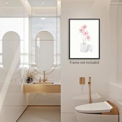 YYS Pink Watercolor Flower Wall Art Funny Bathroom 16″L x 12″W Funny-6 Unframed