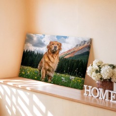 Golden Retriever Canvas Wall Art Meadow Mountain Landscape Nature Wildlife Print
