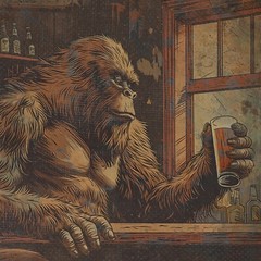 Vintage BIGFOOT BEER Wall Art, SASQUATCH Bar Drink Poster, Cryptid Kitchen Decor