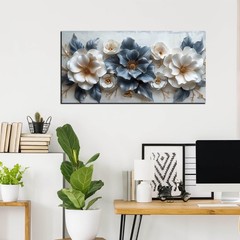 Blue and White Flower Pictures for Living Room Teen Bedroom Decor for Girls W…