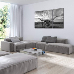 Large Texas Longhorn Canvas Art Set – 3 Piece Wall Decor 16×32 Inch