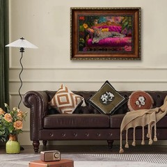 gold Framed Cheetah Lying On Pink Sofa Canvas Wall Art Eclectic Leopard Wall …