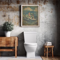 LOCH NESS MONSTER Art, Vintage Girl Riding Nessie Poster, Retro Cryptid Ocean
