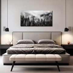 Foggy Forest Wall Art for Living Room,Black and White Pictures for Wall,Tree Wal