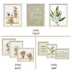 9-Piece Botanical Gallery Wall Art Set, Sage Green Plant Prints with Wood Fra…