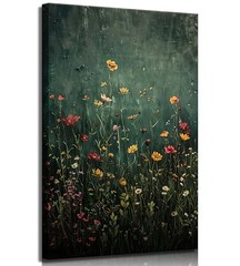 Dark Wildflower Wall Art Vintage Flower Paintings Pictures 16″L x 12″W Canvas