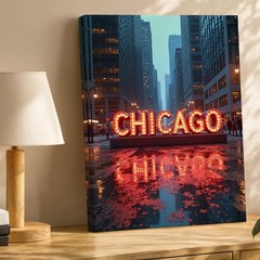 Chicago Cityscape Canvas Wall Art Urban Street Lights Sunset Print Home Decor