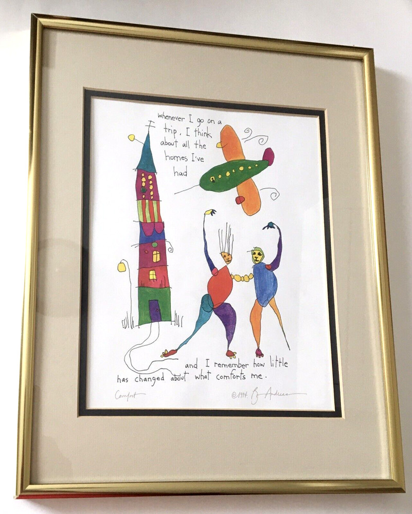 Vintage Framed Print Story People Brian Andreas “Comfort” 1995 Dbl Mat 11×14