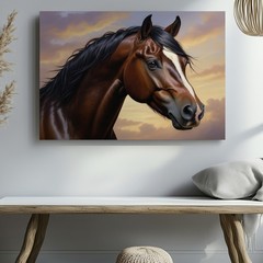 Brown Horse Head Canvas Wall Art Realistic Animal Painting Nature Wall Decor