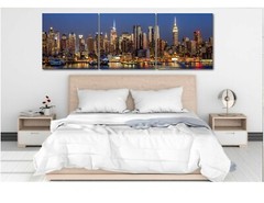 New York City Night Skyline Panoramic Picture Canvas Print Home Decor Wall Art