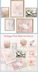 Coquette Pink Wall Art Decor Swan 6-8×10” Canvas, Pastel Prints No Frame No Box