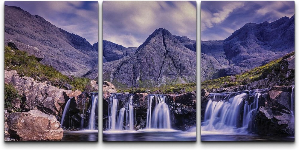 Wall26 Landscape Canvas Wall Art Set of 3 – Waterfall in The Rocky Mountain