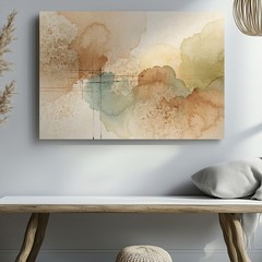 Abstract Watercolor Landscape Canvas Wall Art Earth Tones Brown Green Blue Print