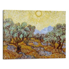 Large Olive Trees with Yellow Sky and Sun Canvas Print of Vincent VanGogh Framed