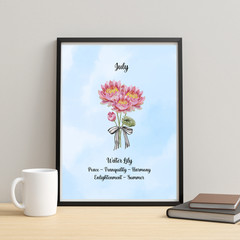 July Birth Flower Water Lily Blue Watercolor Wall Art Print Gift 8×10 UNFRAMED