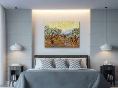 Large Olive Trees with Yellow Sky and Sun Canvas Print of Vincent VanGogh Framed