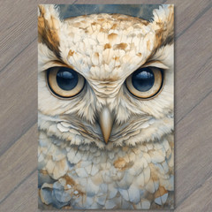 Art Print Owl Closeup Stare Intense Eyes Brown Tan Texture Bird Feathers