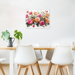 Plant Green Leaf Pink and Orange Floral Canvas Wall Art for Bathroom Living Room