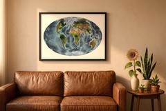 World Map, Aitoff Projection World Map, Printed and Framed World Relief Map