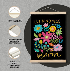 Let Kindness Bloom Inspirational Mental Health Wall Art Poster Framed, Boho Flor