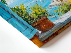 Wall Art Coastal Window View Orange Tree Mediterranean Seascape Canvas Print